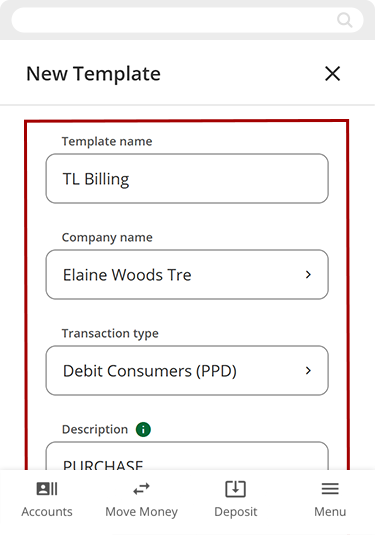 Creating a new template in mobile, step 2