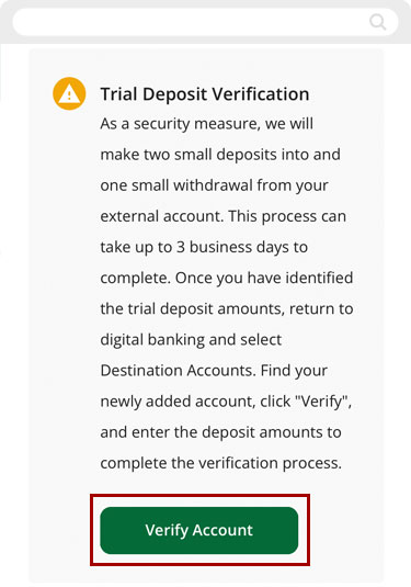 Verifying account with micro deposits in mobile, step 4