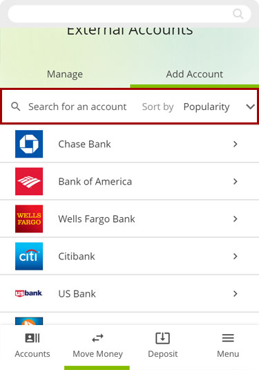 Adding an external account in mobile, step 4