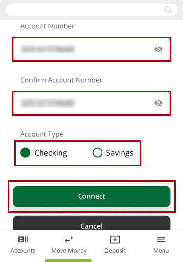 Adding an external account in mobile, step 5