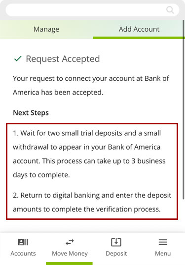 Adding an external account in mobile, step 6