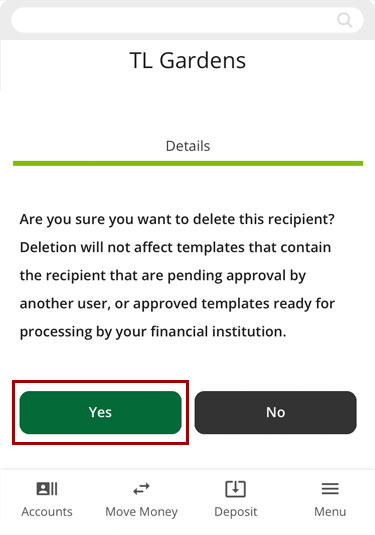 Deleting a recipient on mobile, step 3
