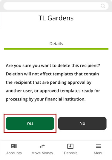 Deleting a recipient on mobile, step 3