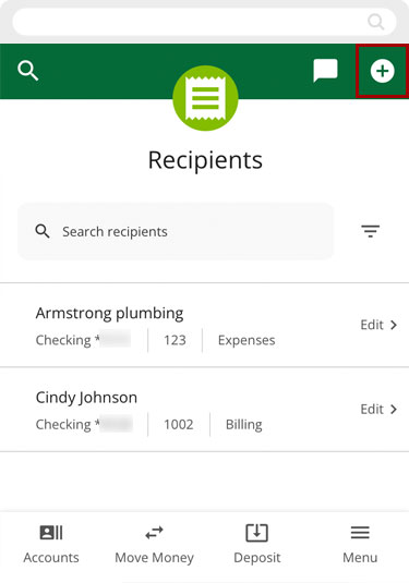 Adding recipients on mobile, step 1