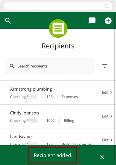 Adding recipients on mobile, step 4