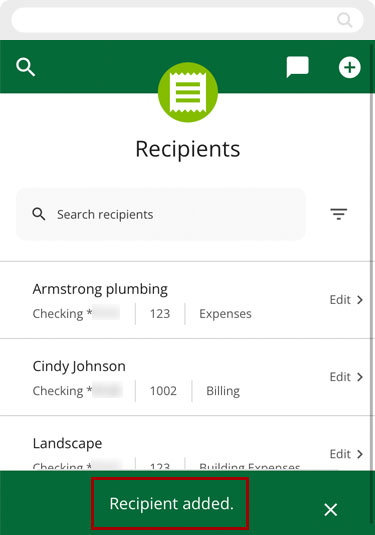 Adding recipients on mobile, step 4
