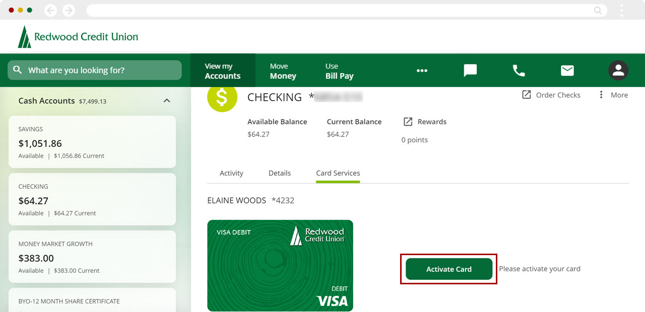 Activating a physical card in digital banking on desktop, step 3