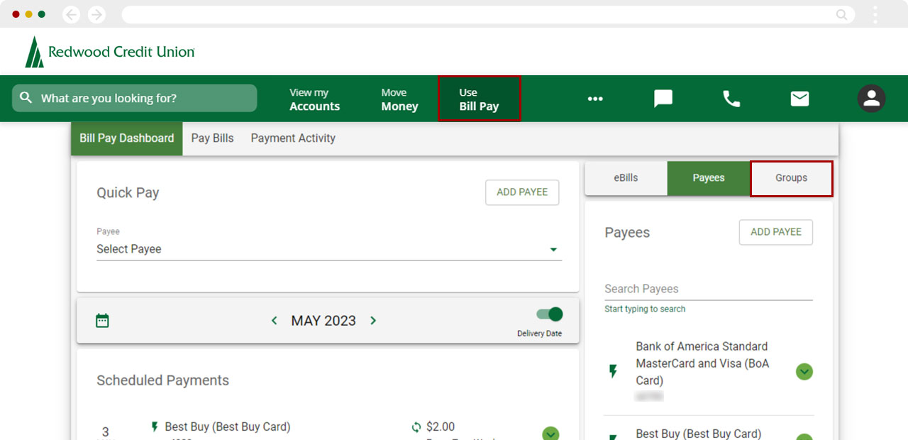 Setting up groups in bill pay in desktop, step 1