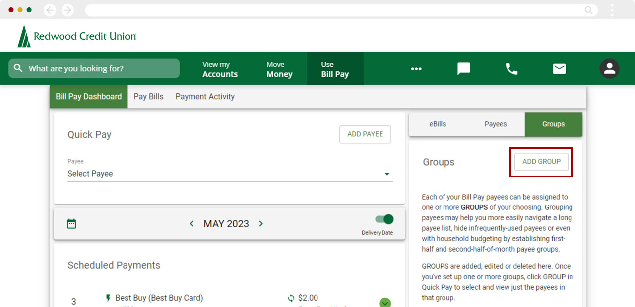 Setting up groups in bill pay in desktop, step 2