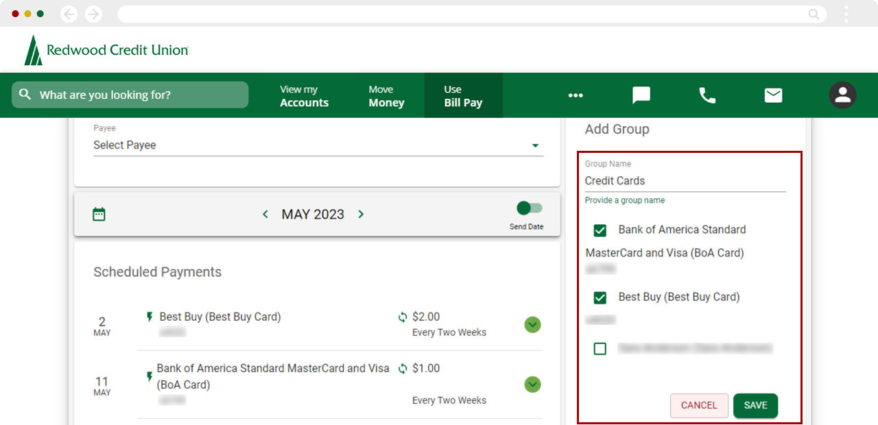 Setting up groups in bill pay in desktop, step 3