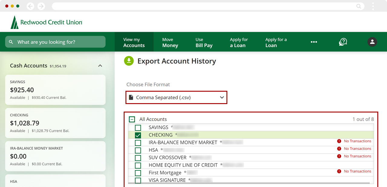 Exporting my RCU account information to Quicken, Quickbooks, or a similar program, step 3