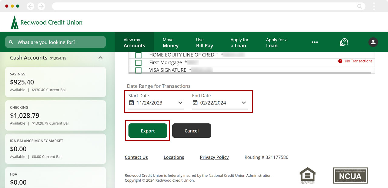 Exporting my RCU account information to Quicken, Quickbooks, or a similar program, step 4