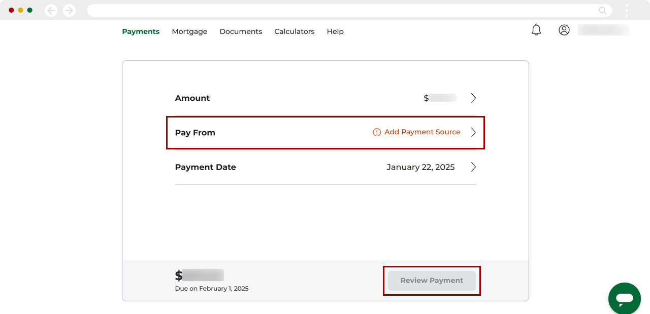Making first mortgage payments using digital banking, step 4