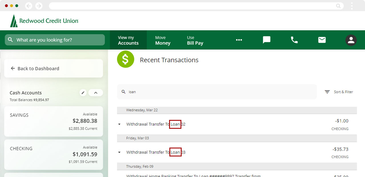 Looking up transactions in desktop, step 3