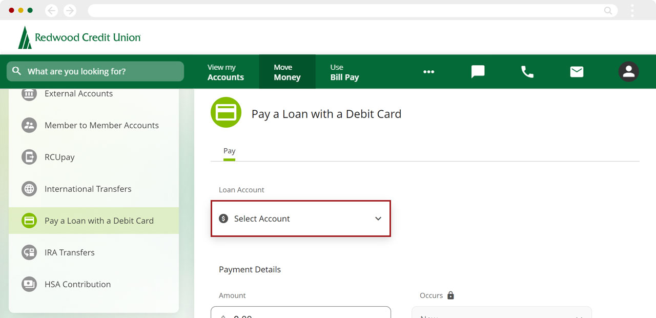 Paying a loan with a debit card on desktop, step 4