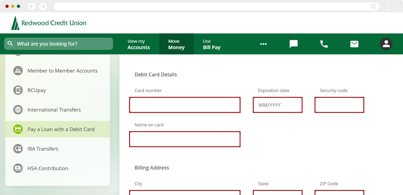 Paying a loan with a debit card on desktop, step 6