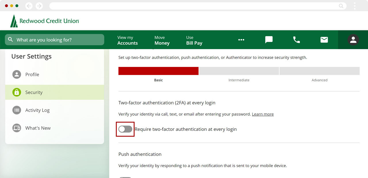Setting up two-factor authentication in desktop, step 1