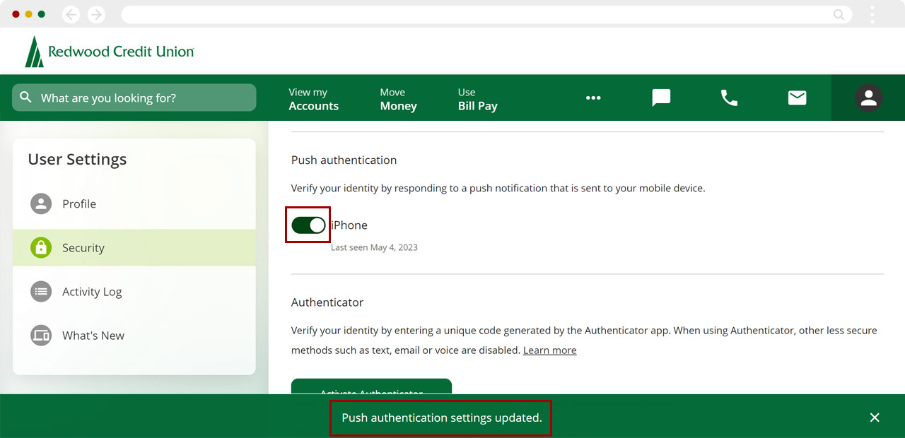 Setting up push authentication in desktop, step 2