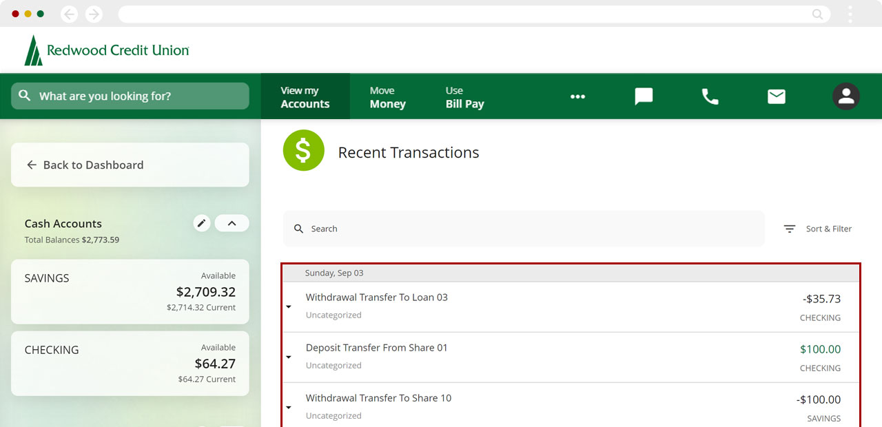 Recategorizing transactions using the Recent Transactions widget on desktop, step 2
