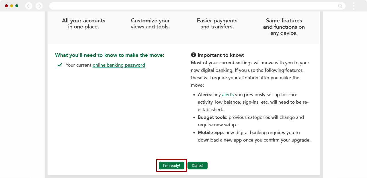 Switch a single account to the new RCU digital banking in desktop, step 2