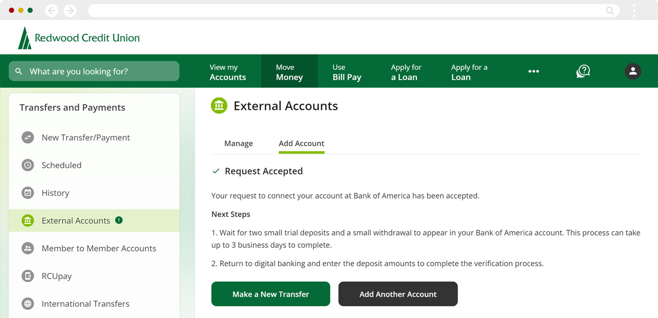 Setting up external transfers manually on desktop, step 4