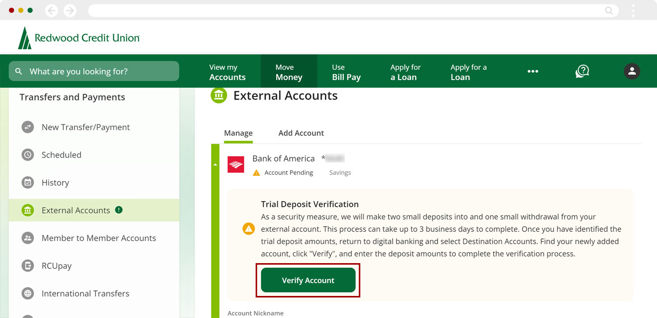 Setting up external transfers manually on desktop, step 5