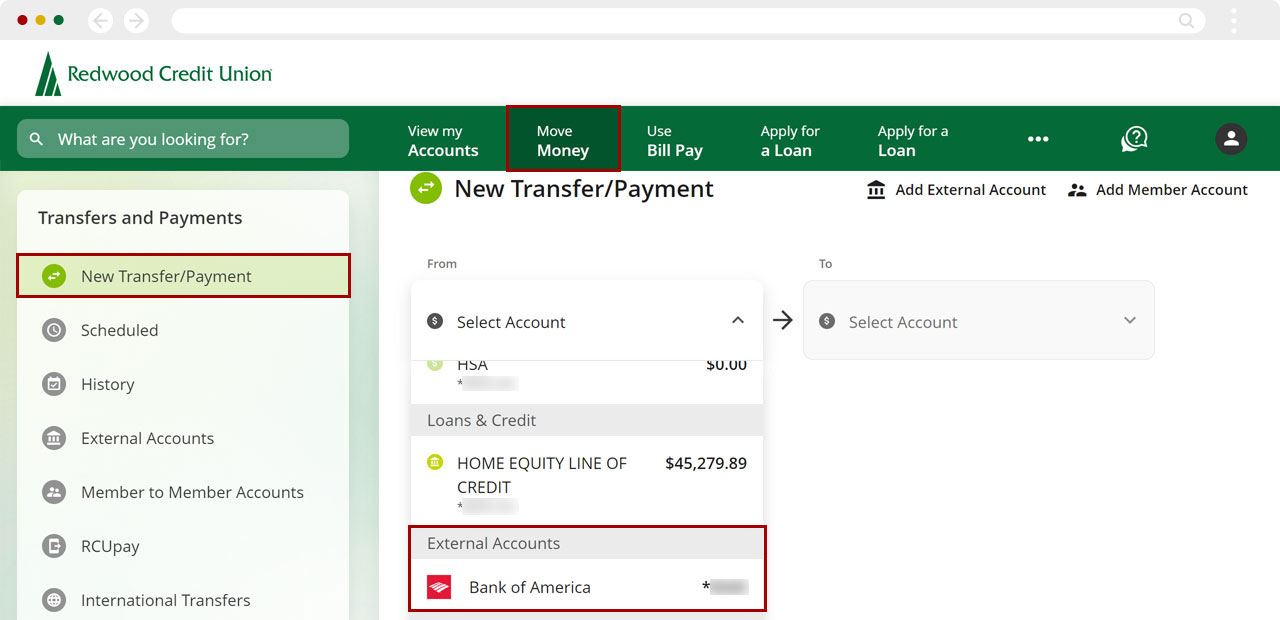 Setting up external transfers manually on desktop, step 7