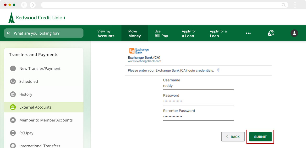Setting up external transfers using Instant Account Verification on desktop, step 3