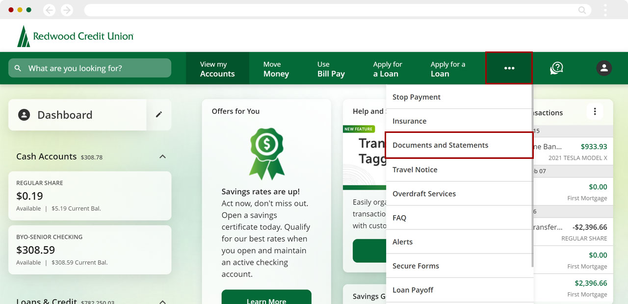 Finding account tax statements in desktop, step 1