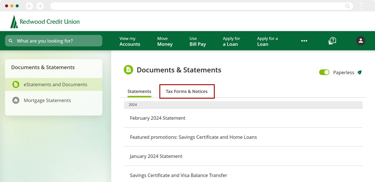 Finding account tax statements in desktop, step 2