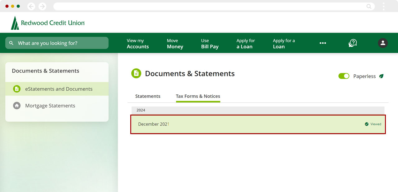 Finding account tax statements in desktop, step 3