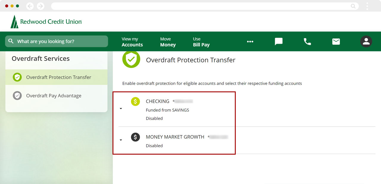 Updating overdratf protection transfer in desktop, step 2