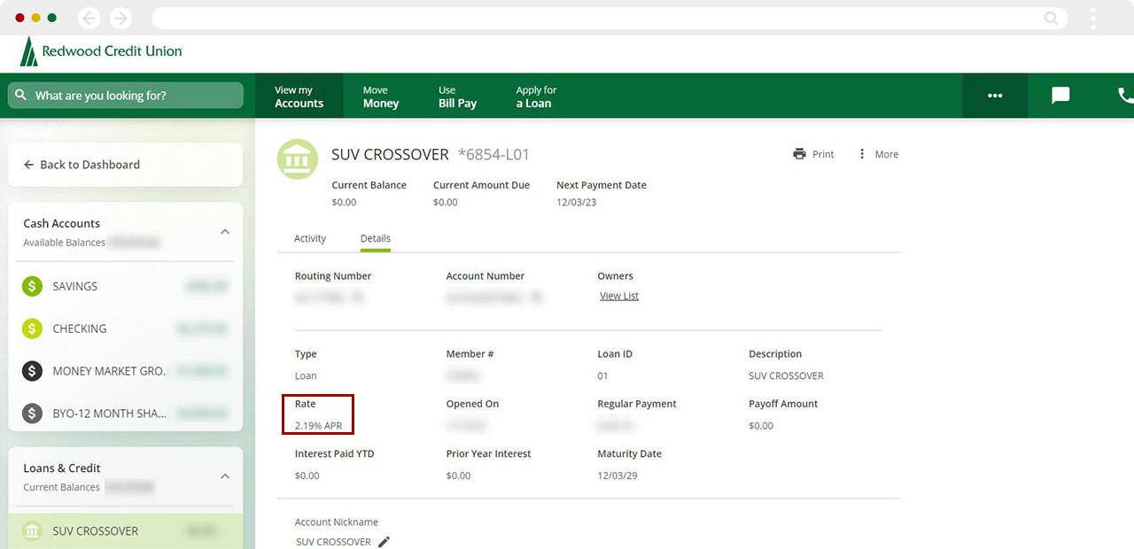 Check Current Rate in digital Banking desktop step 3