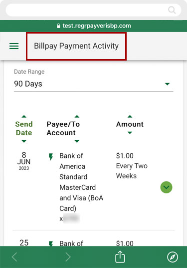 Screenshot of The Bill Pay Payment Activity