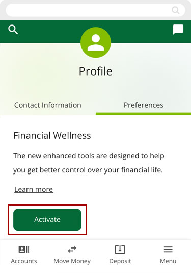 Activating the Financial Wellness feature in mobile, step 4