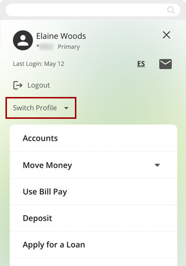 Switch to a different account profile in mobile, step 2