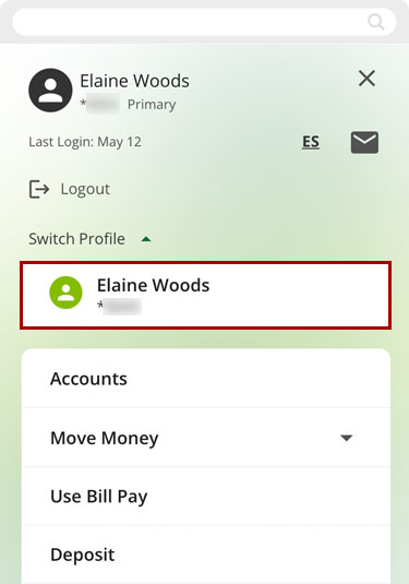 Switch to a different account profile in mobile, step 2b