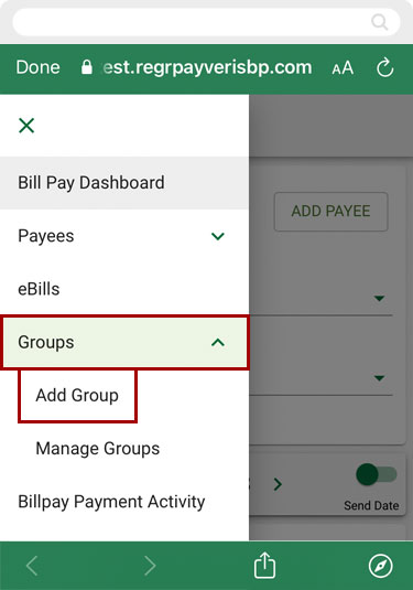 Setting up groups in bill pay in mobile, step 4