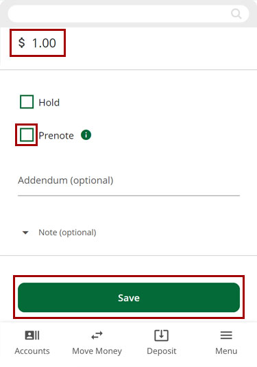 Scheduling ACH templates in mobile, step 3