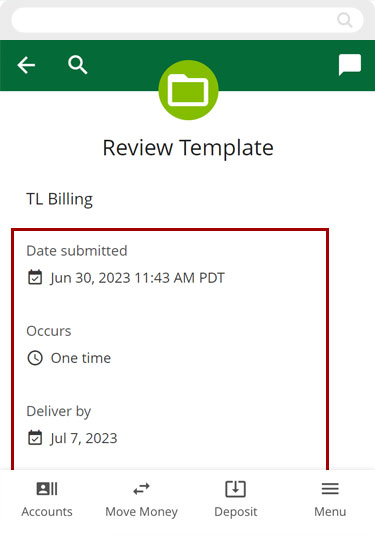 Scheduling ACH templates in mobile, step 5