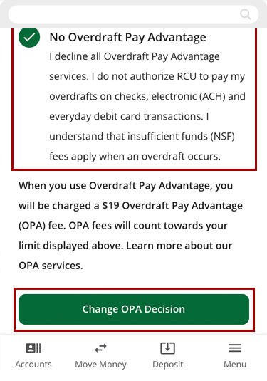 Changing your OPA enrollment in mobile, step 3