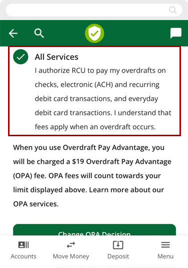 Changing your OPA enrollment in mobile, step 7