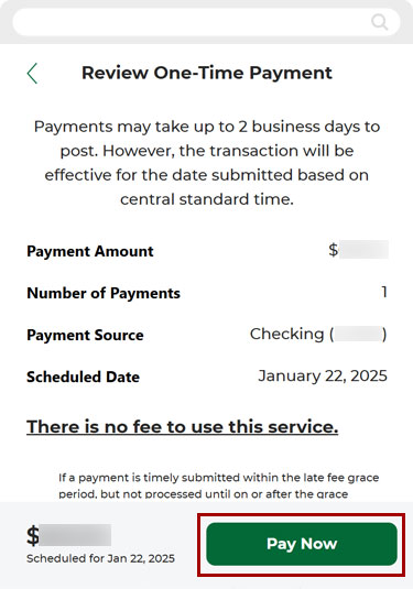 Making first mortgage payments using mobile banking, step 6