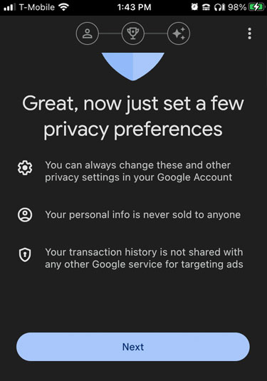 Adding a card to Google Pay in mobile, step 6
