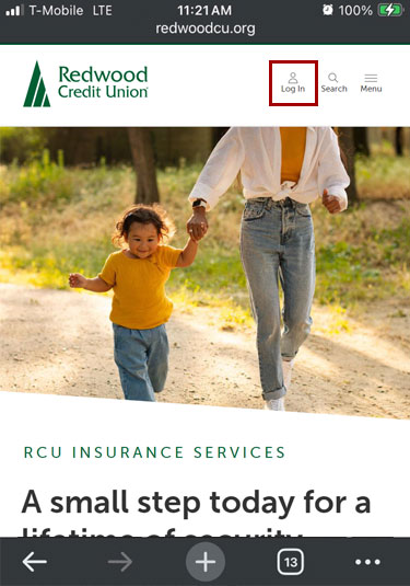 Accessing investment account details in digital banking using a mobile browser, step 1