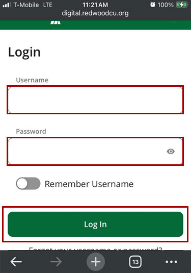 Accessing investment account details in digital banking using a mobile browser, step 2