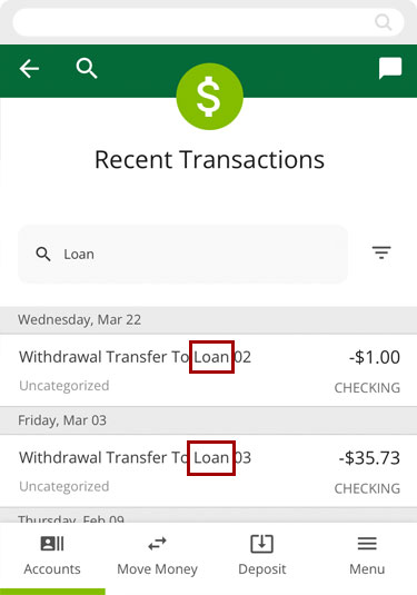 Looking up transactions in mobile, step 3