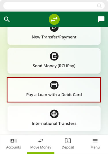 Paying a loan with a debit card in mobile, step 2