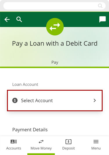Paying a loan with a debit card in mobile, step 4