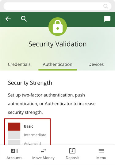 Accessing multi-factor security in mobile, step 4